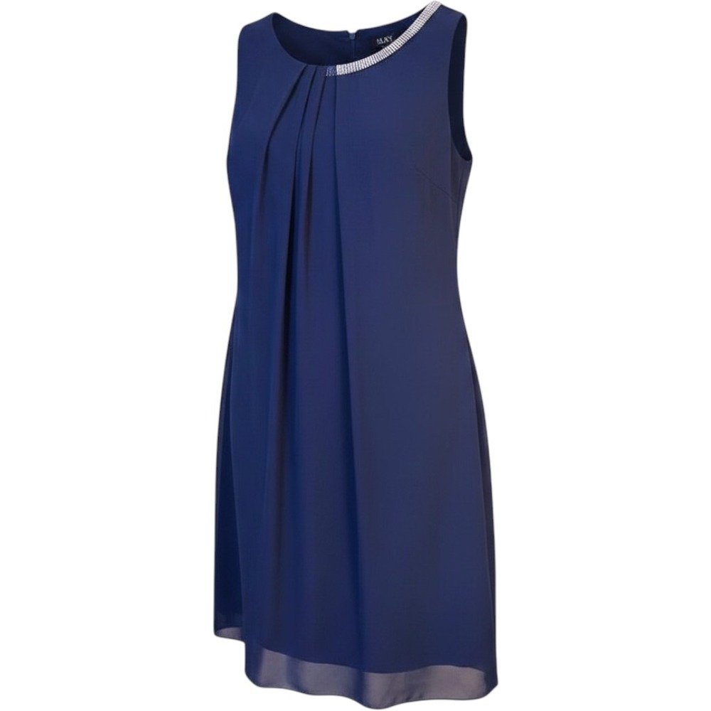 SLNY Chiffon Overlay Dress Womens 18W Navy New Rhinestone Neck Cocktail 611197‎